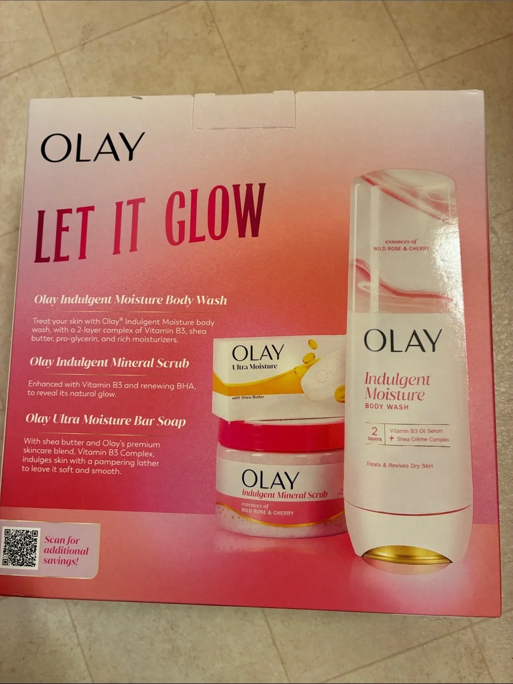 OLAY Let It Glow Gift Set - Pink and White with Gold Accents